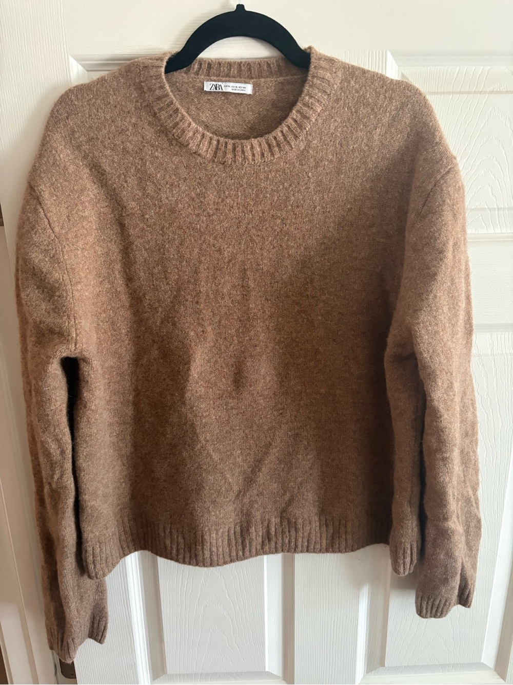 100% wool Zara pullover crewneck sweater tan comfy cozy fall autumn women's XL